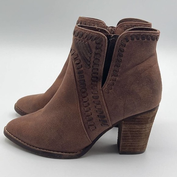Zigi Soho Womens Halyn Ankle Boots Booties Brown Zipper Stacked Heel Woven 7.5 M - Picture 1 of 8
